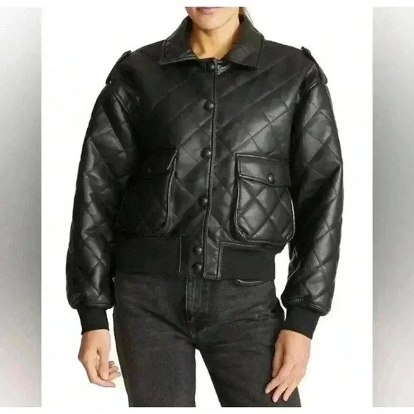 Rebecca Minkoff Women's Black Quilted Faux Leather Bomber Jacket Small NEW - Picture 2 of 7